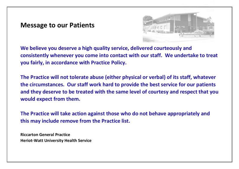 zero tolerance notice to patients